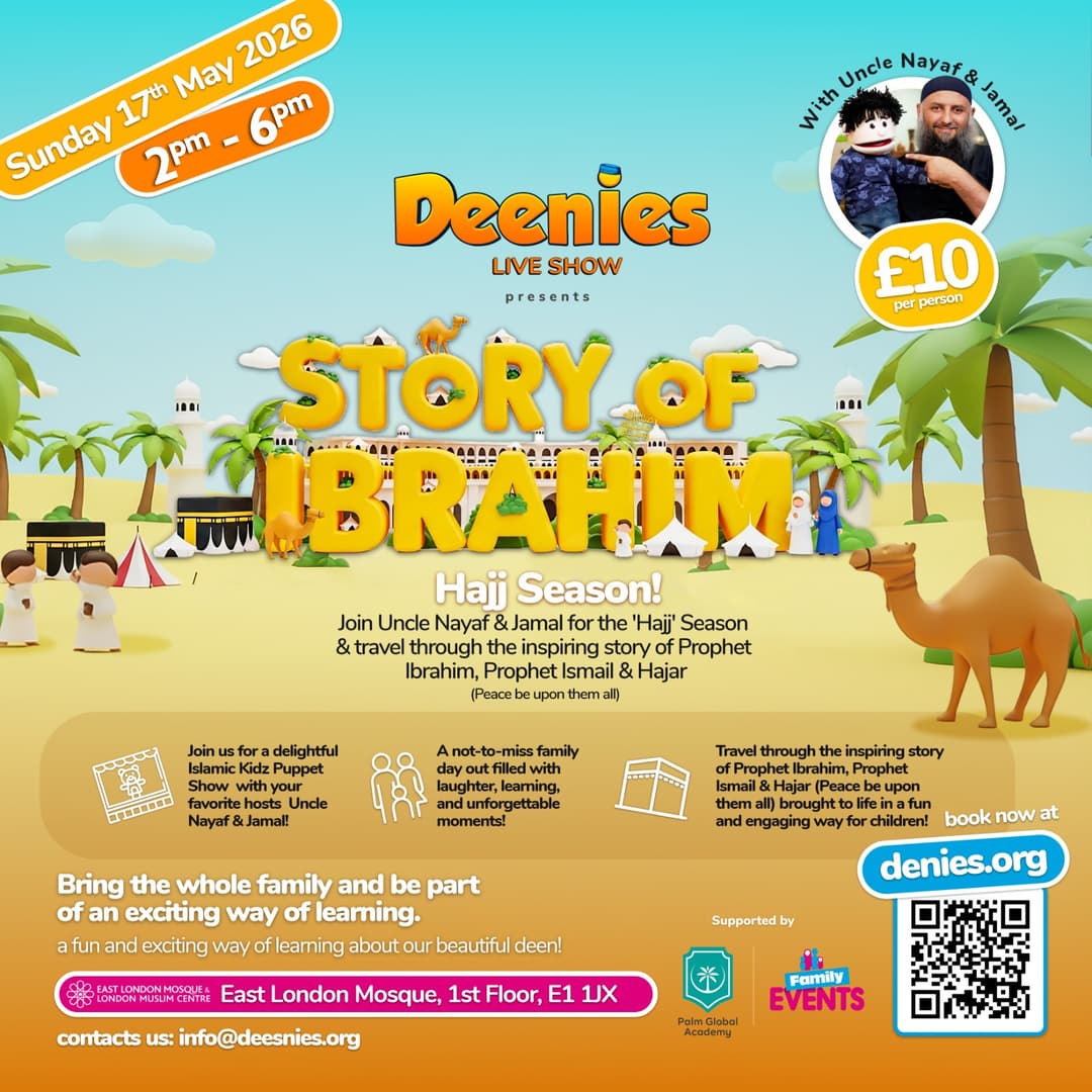Story of Ibrahim event flyer — Sunday 17th May 2026, 2pm–6pm, East London Mosque